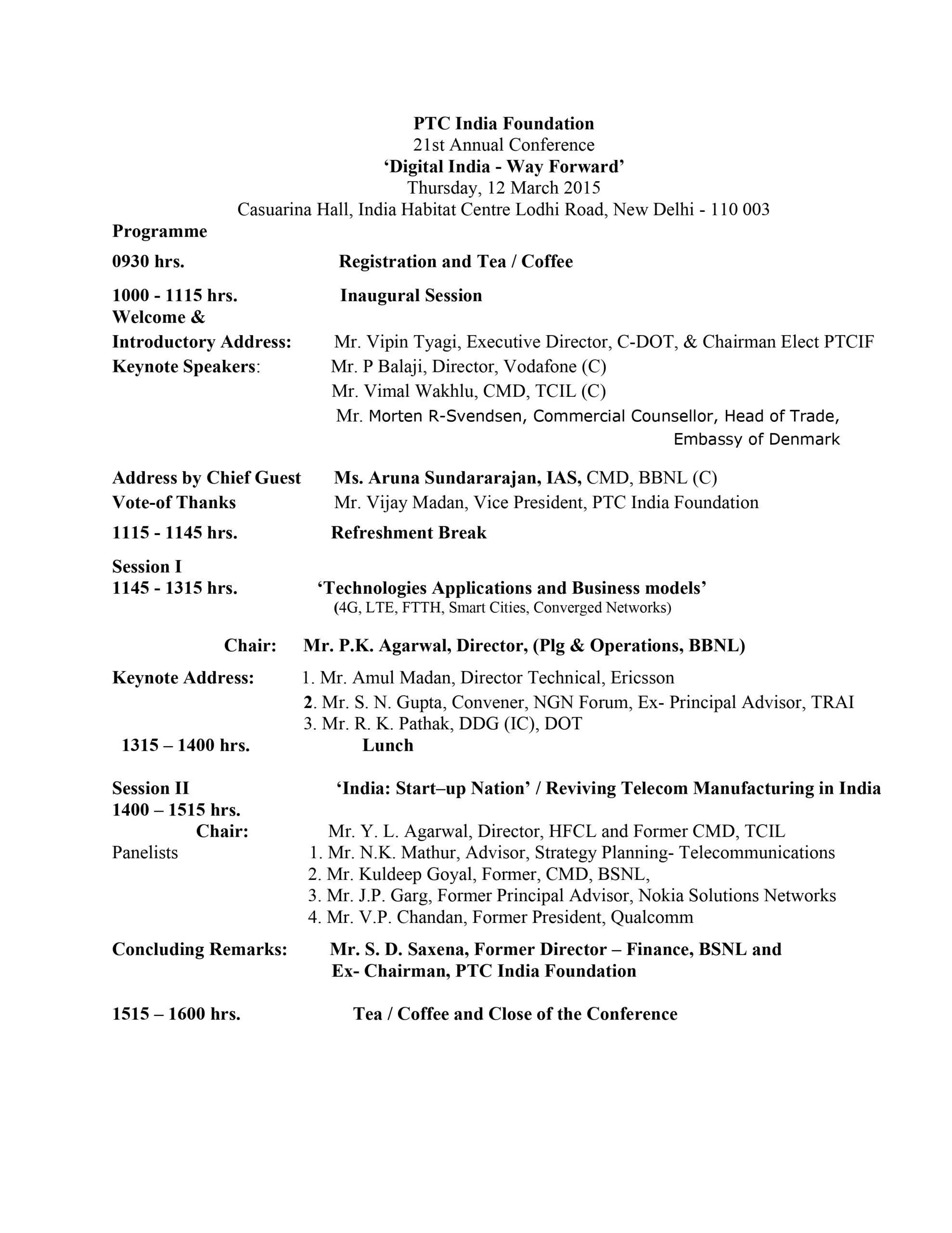 PTC India Foundation 21st Annual Conference‘Digital India – Way Forward’