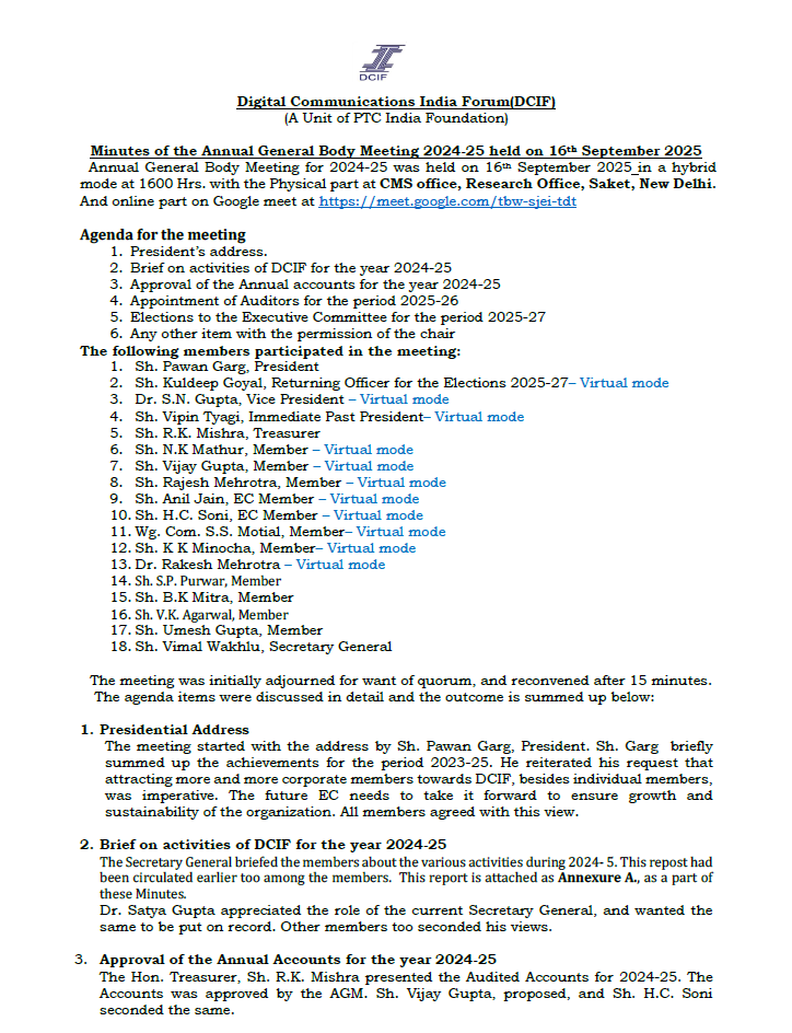 Annual General Body Meeting 2024-25 held on 16th September 2025